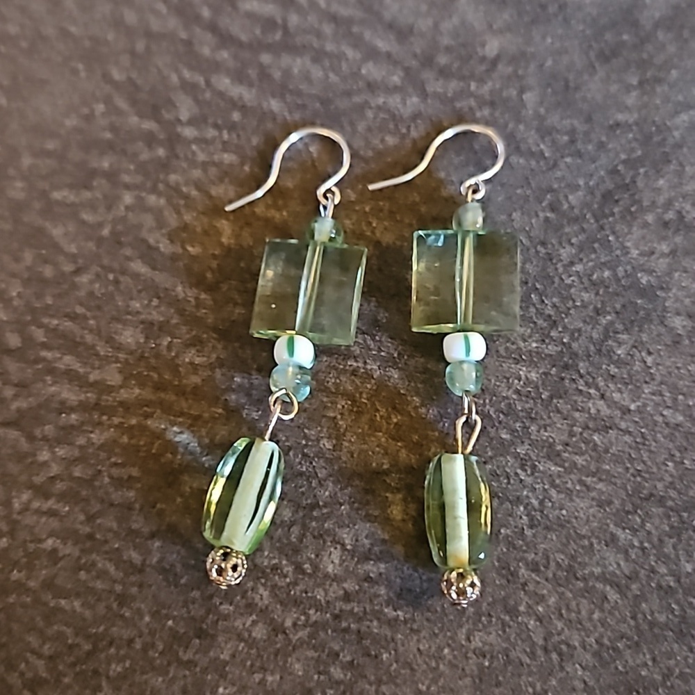 3/$30 HANDMADE Lime Green Beaded Dangle Hook Earrings - Picture 2 of 3